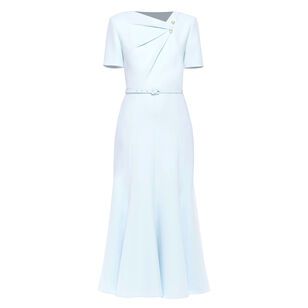Short Sleeve Heavy Cady Tri-Fold Belted Midi Dress