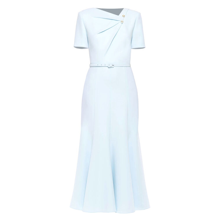 Short Sleeve Heavy Cady Tri-Fold Belted Midi Dress image number null