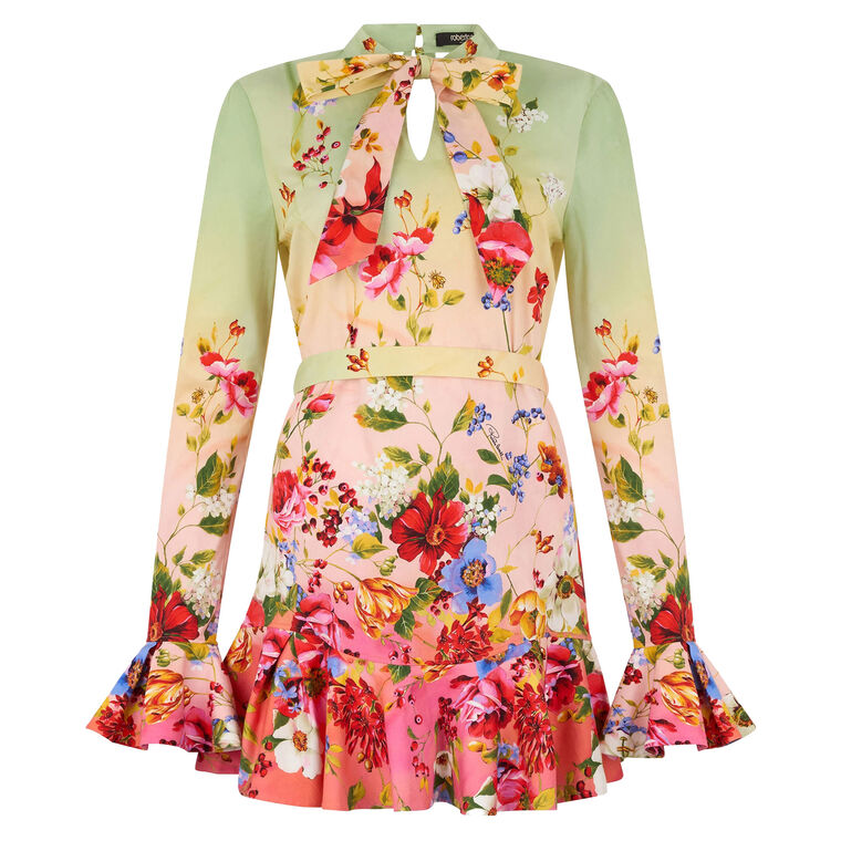 Long Sleeve Mini Dress With Miami Flowers Print image number null