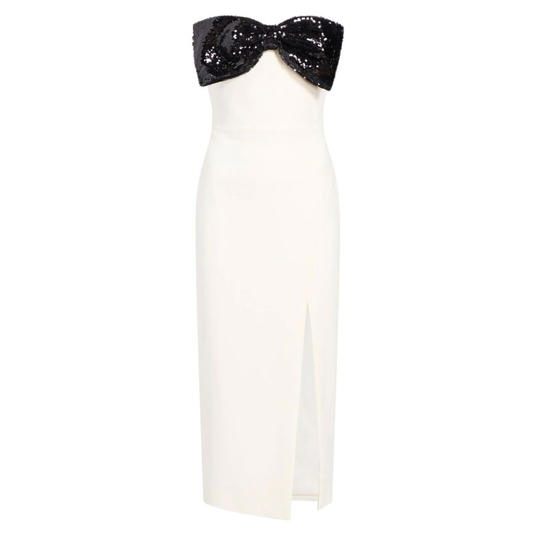 Sariah Strapless Bow Detail Midi Dress With Side Slit image number null