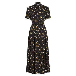 Leighton Short Sleeve Belted Midi Dress In Printed Cotton