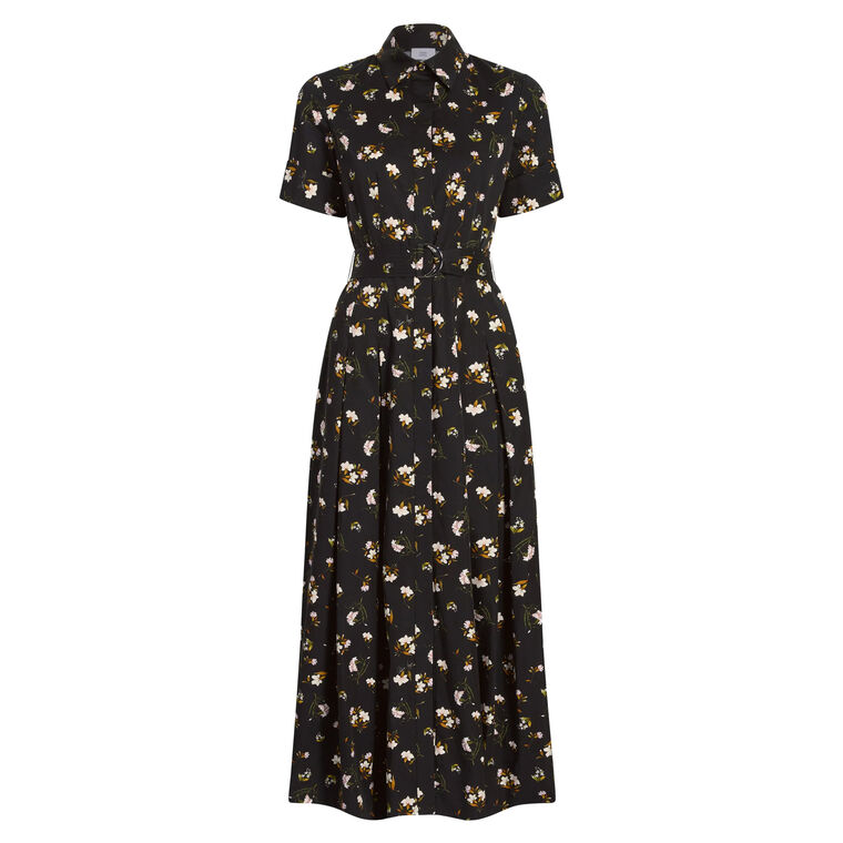 Leighton Short Sleeve Belted Midi Dress In Printed Cotton image number null