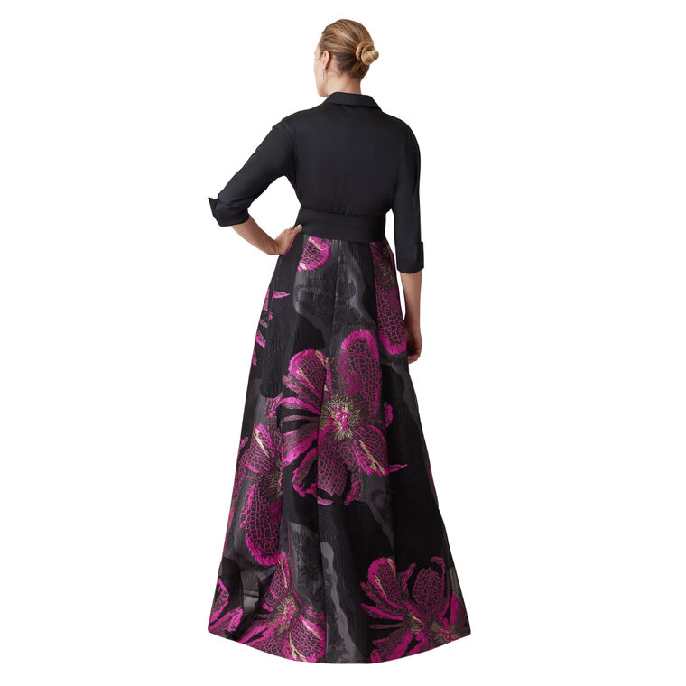 Taffeta Large Floral Organza Shirt Waist Gown image number null