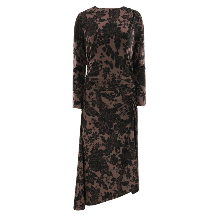 Theodora Printed Long Sleeve Ruched Midi Dress image number null