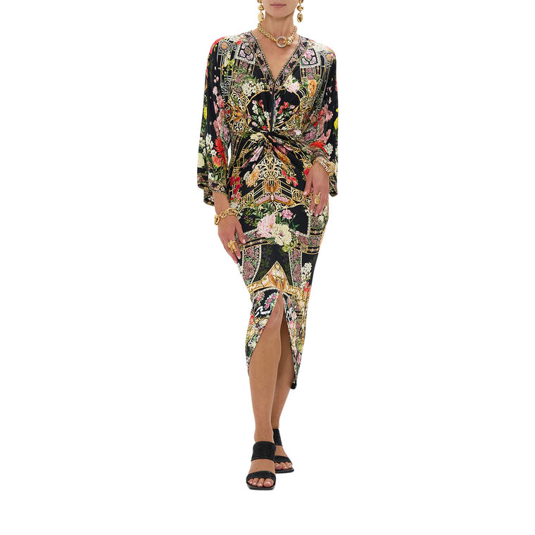Long Split Front Twist Midi Dress image number null