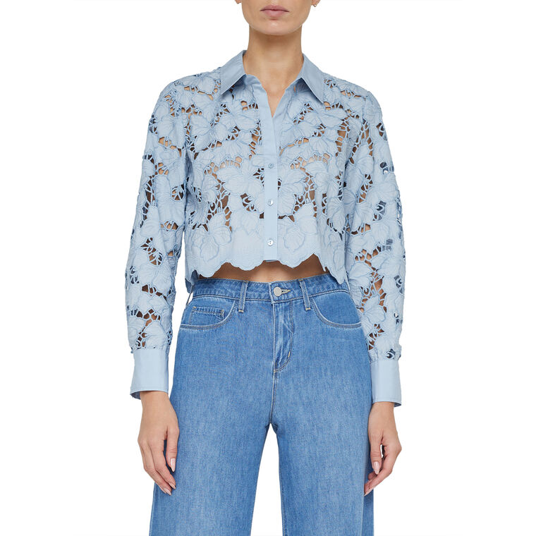 Seychelle Lace Cropped Buttondown Blouse image number null