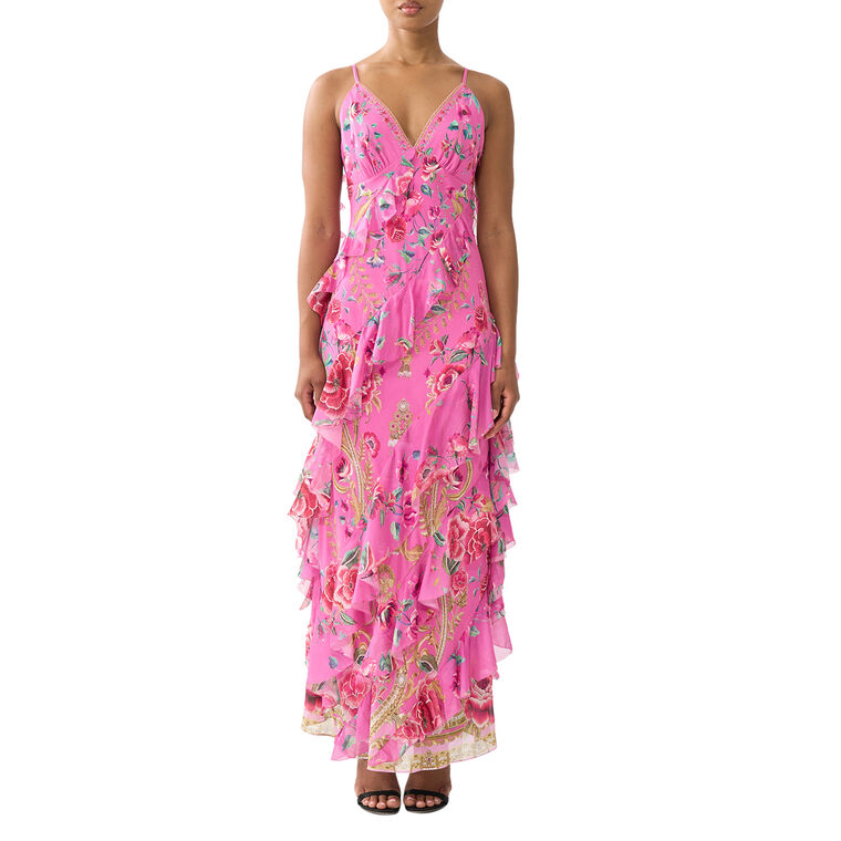 Sleeveless Asymmetrical Ruffle Maxi Slip Dress image number null