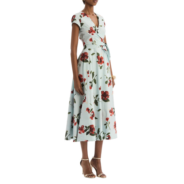 Hibiscus Cotton Poplin Wrap Dress image number null