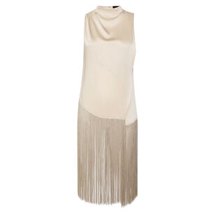 Sleeveless Satin Cowl Neck Fringe Top