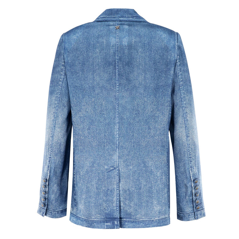 Veronica Denim-Print Satin Blazer image number null