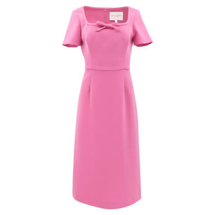 Short Sleeve Square Neck Midi Dress With Piping Detail