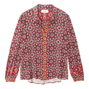 Gaby Tile Print Long Sleeve Button-Front Shirt