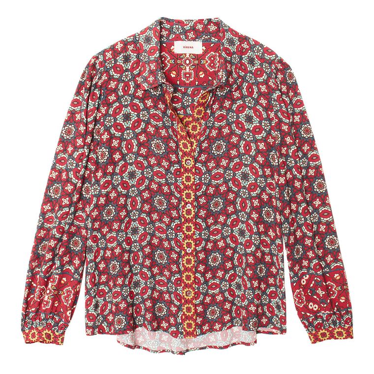 Gaby Tile Print Long Sleeve Button-Front Shirt image number null