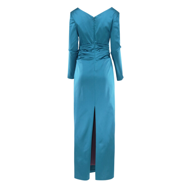 Long Sleeve Stretch Satin Duchesse Gown image number null