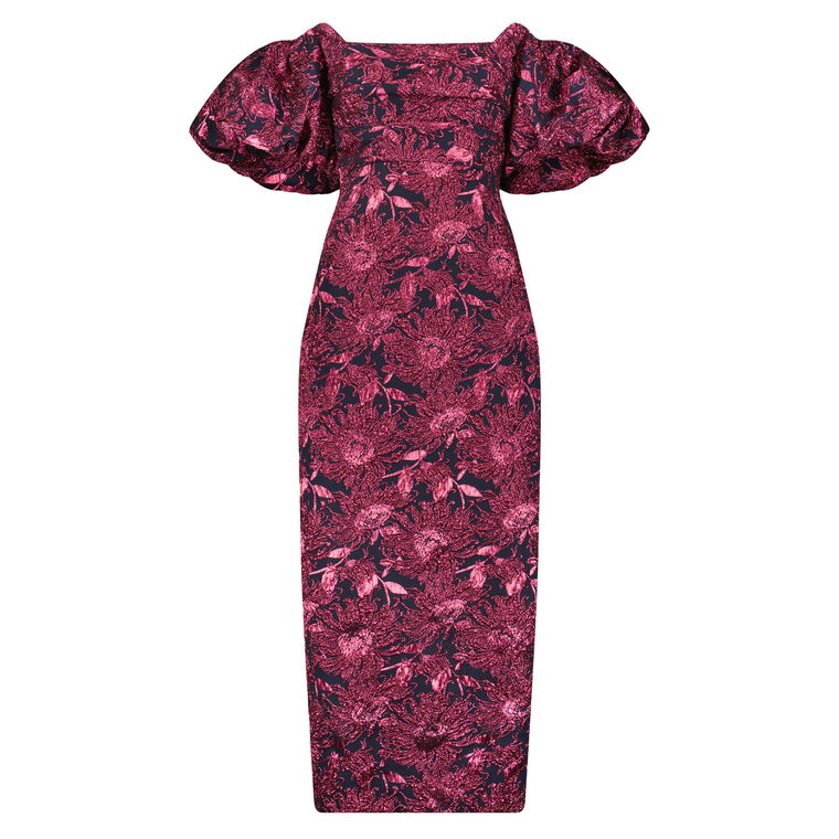 Sunflower Jacquard Puff Sleeve Sheath Dress image number null
