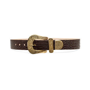 Ximena Croc-Embossed Wide Leather Belt