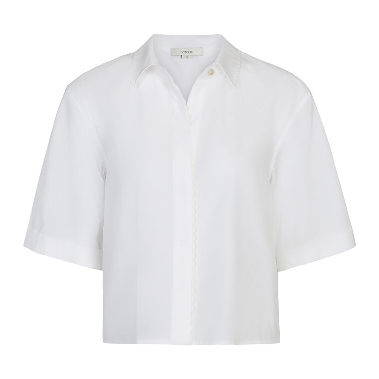 Scallop Detail Short Sleeve Button-Up Shirt image number null