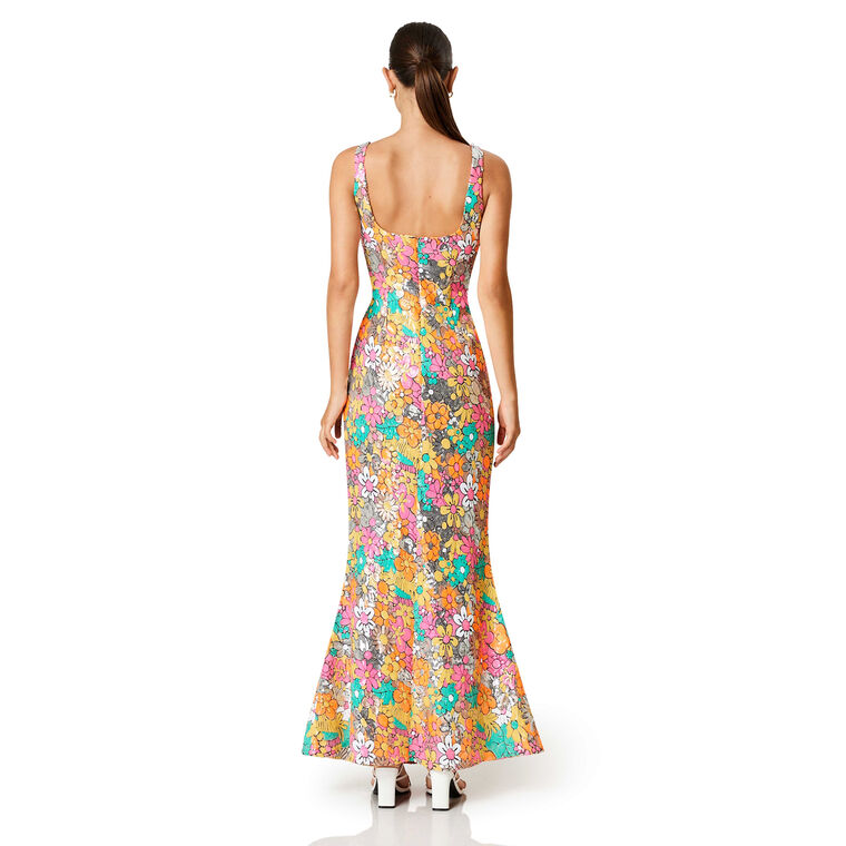 Tiki Floral Sequin Fitted Maxi Dress image number null