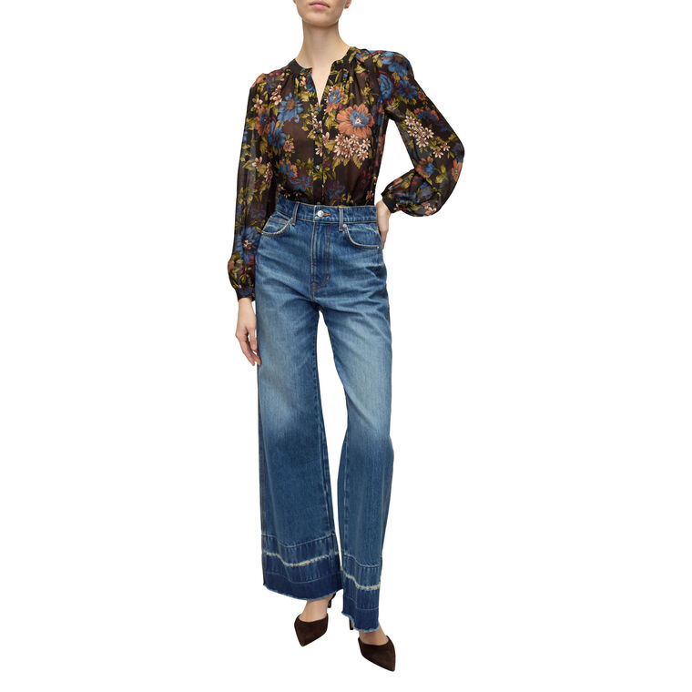 Ashlynn Blouson-Sleeve Silk Blouse image number null