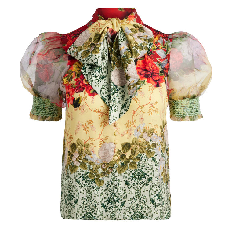 Brentley Tie Neck Puff Sleeve Blouse image number null