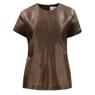 Pero Linen And Silk Satin Fitted Short Sleeve Blouse