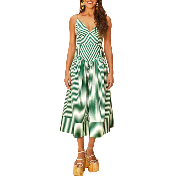 Bicolor Stripes Sleeveless Organic Cotton Midi Dress image number null