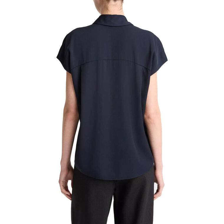 Stretch-Silk Hidden-Placket Cap-Sleeve Blouse image number null