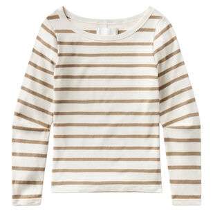 Long Sleeve Boat Neck Stripe Slim Ribbed Tee