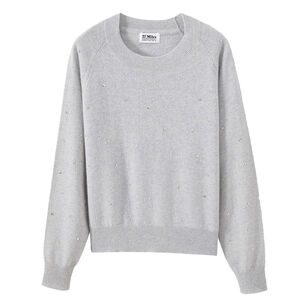 Letitia Wide Crewneck Cashmere Sweater With Star Rhinestones