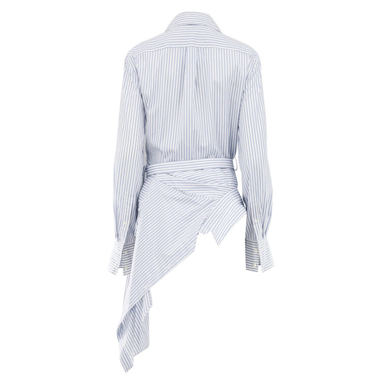Striped Belted Draped Asymmetric Wrap Blouse image number null
