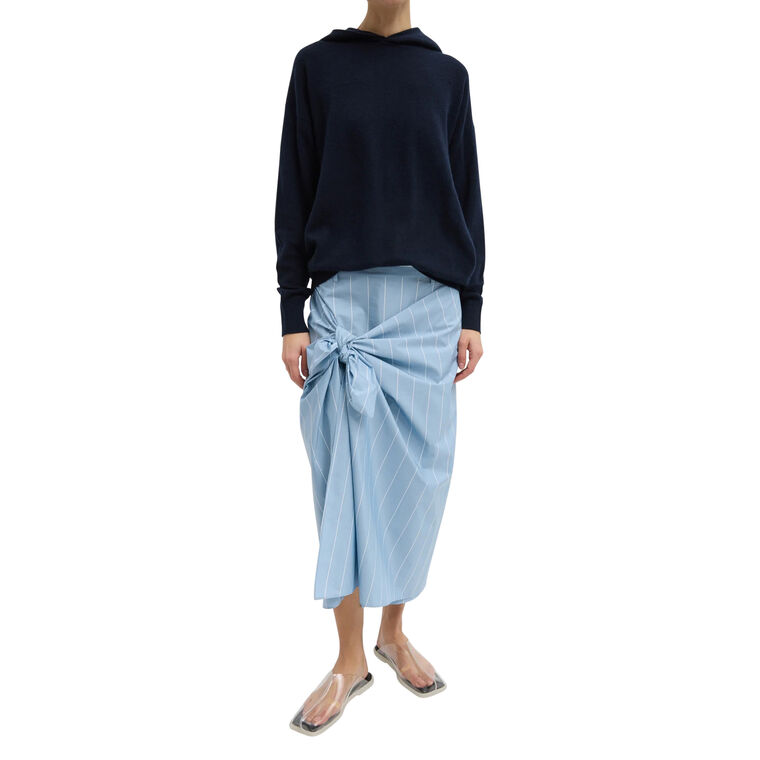 Striped Tech Poplin Tie Front Midi Skirt image number null