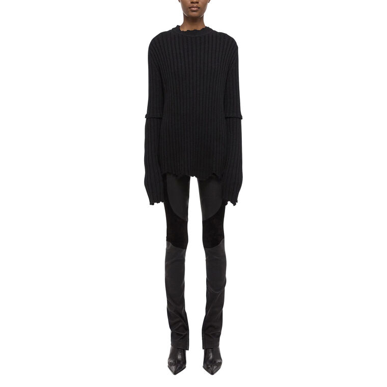 Distressed Ribbed Wool Crewneck Sweater image number null