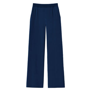 Organic Silk Stretch Georgette Knit Waist Riverside Wide Leg Pant