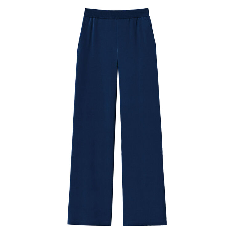 Organic Silk Stretch Georgette Knit Waist Riverside Wide Leg Pant image number null