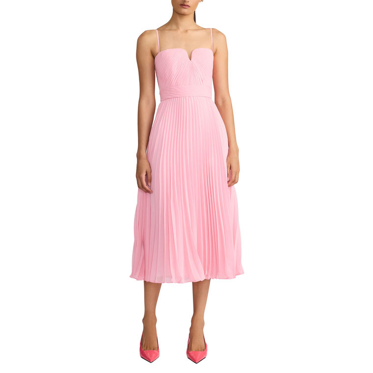 Pleated Chiffon Sleeveless Midi Dress image number null