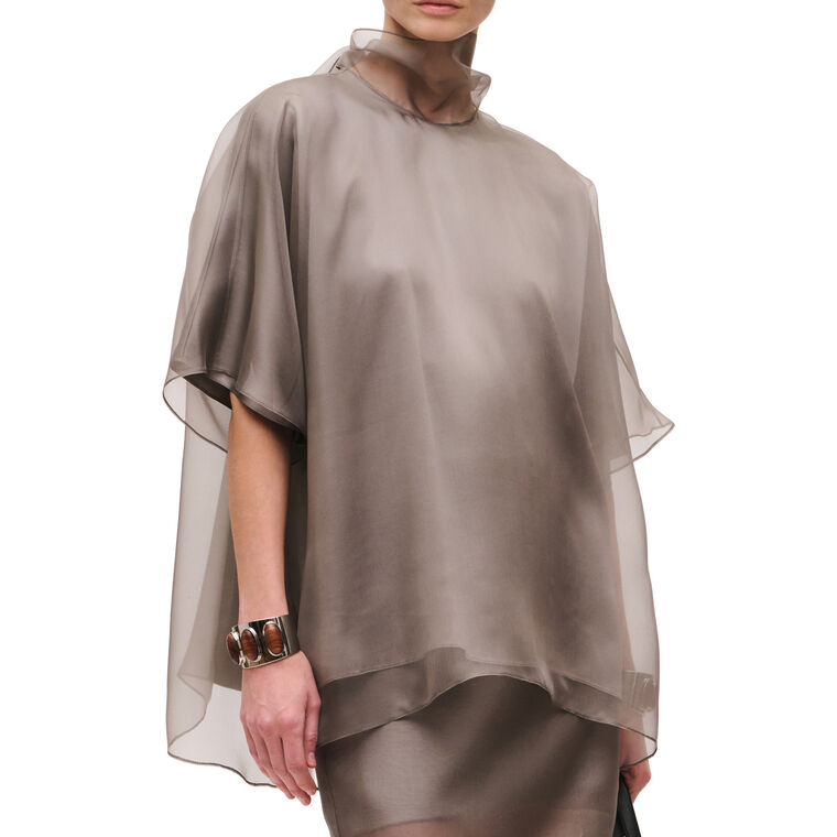 The Cali Organza Short Sleeve Blouse With Neck Tie image number null