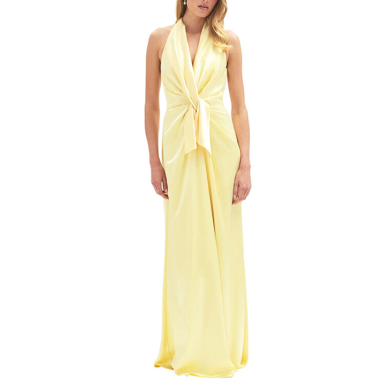 Ava Sleeveless Draped Satin Gown image number null