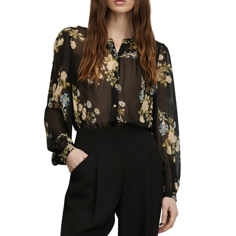 Ashlynn Long Sleeve Silk Button-Down Blouse image number null