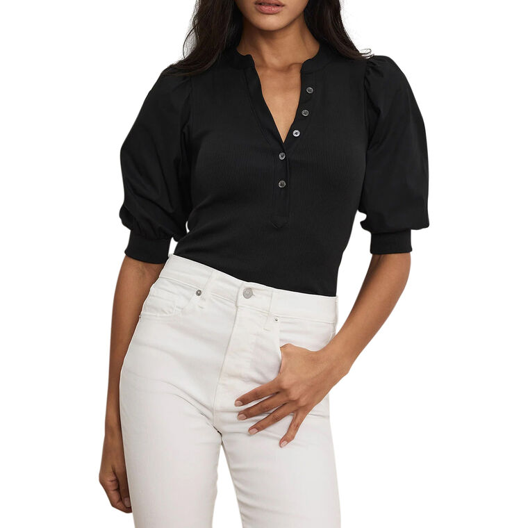 Coralee Ribbed Knit Puff Sleeve Top image number null