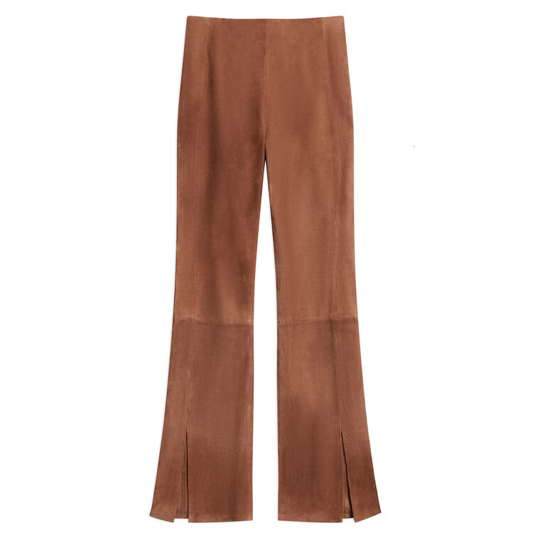 Slit Hem Slim Flare Suede Pants image number null