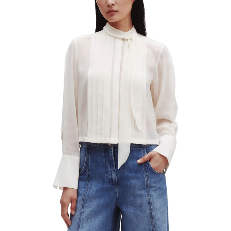 Bergman Long Sleeve Button Up Pleated Silk Blouse image number null
