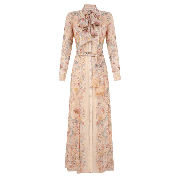 Rebellion Long Sleeve Pussybow Maxi Shirt Dress image number null