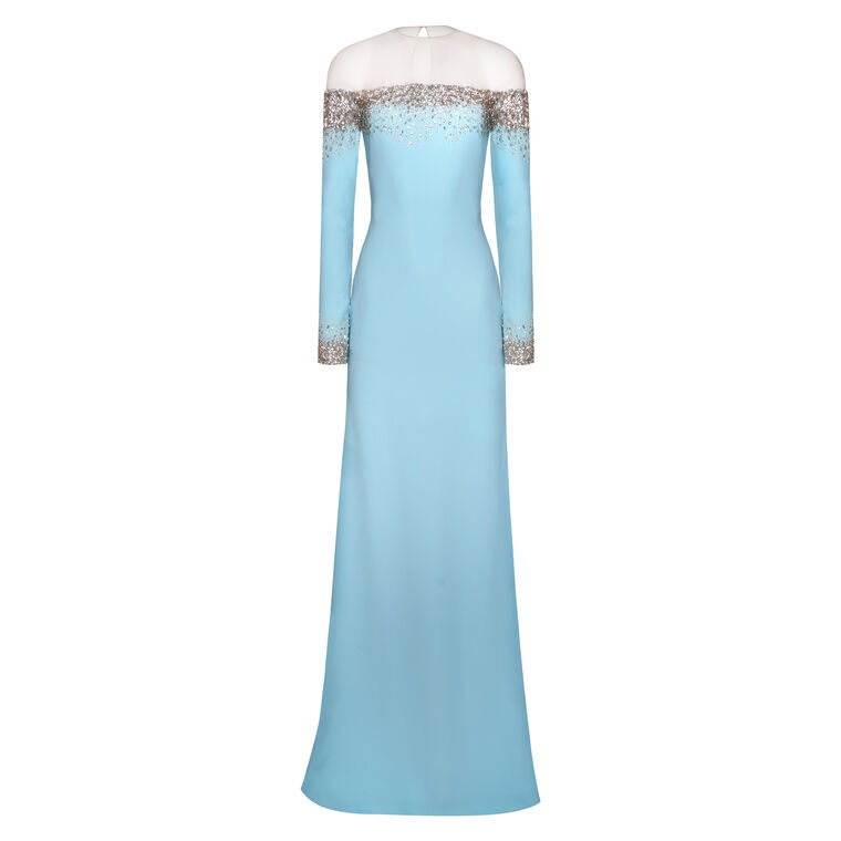 Long Sleeve Illusion Neckline Gown With Crystal Trim image number null