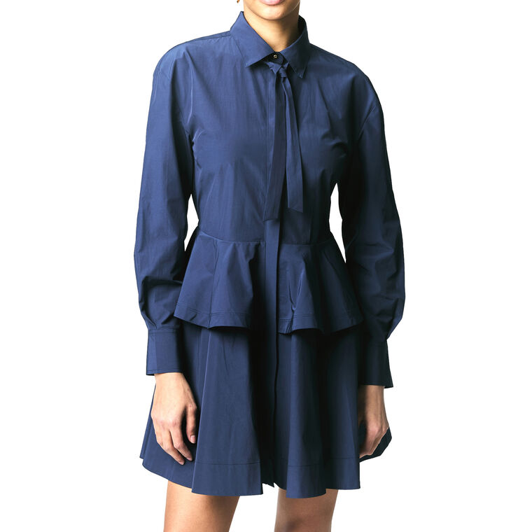 Azuren Long Sleeve Peplum Mini Shirt Dress image number null