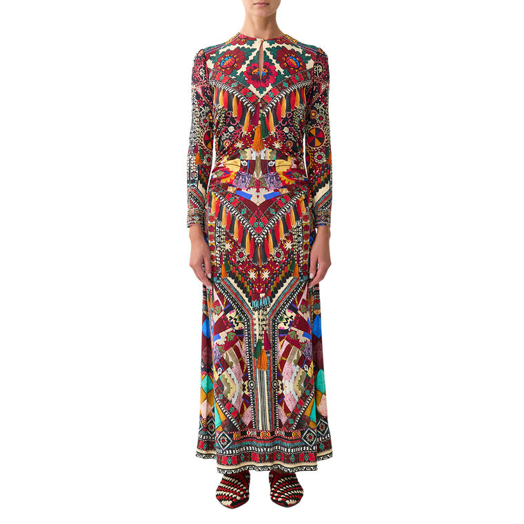 Gathered Jersey Long Sleeve Maxi Dress image number null