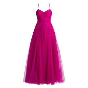 Pleated Tulle Sleeveless Gown