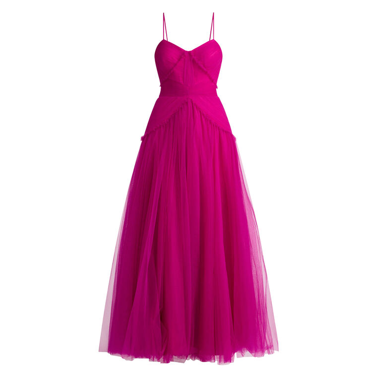 Pleated Tulle Sleeveless Gown image number null