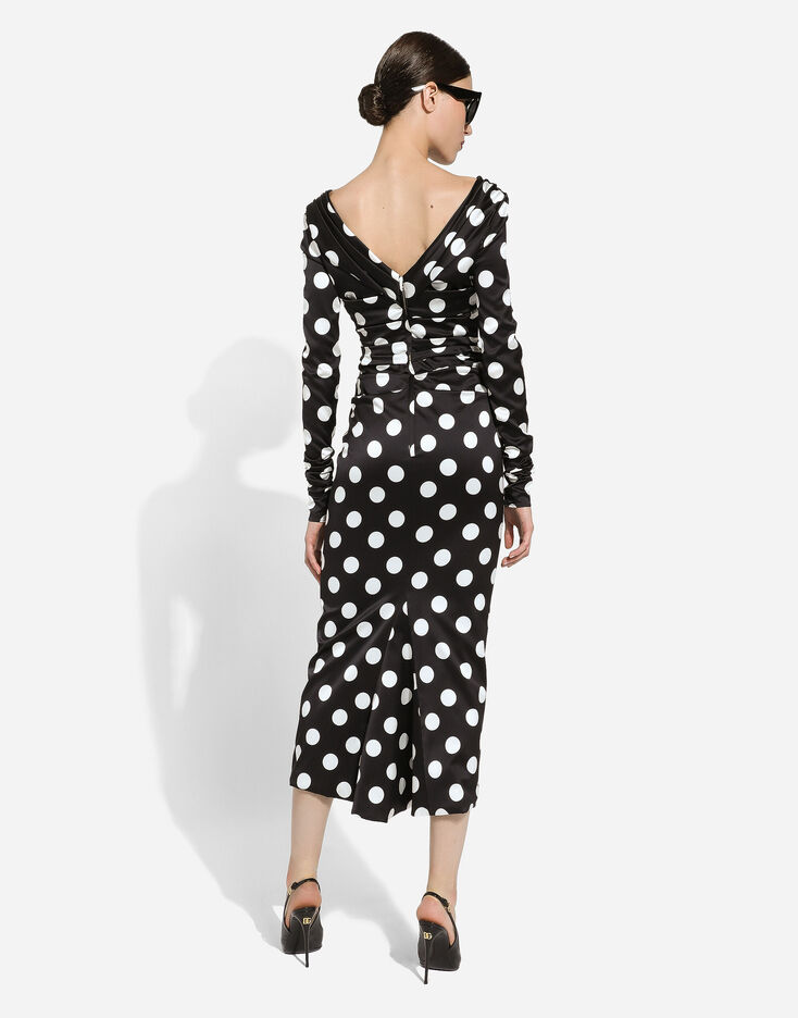 Satin Midi Polka Dot Dress image number null