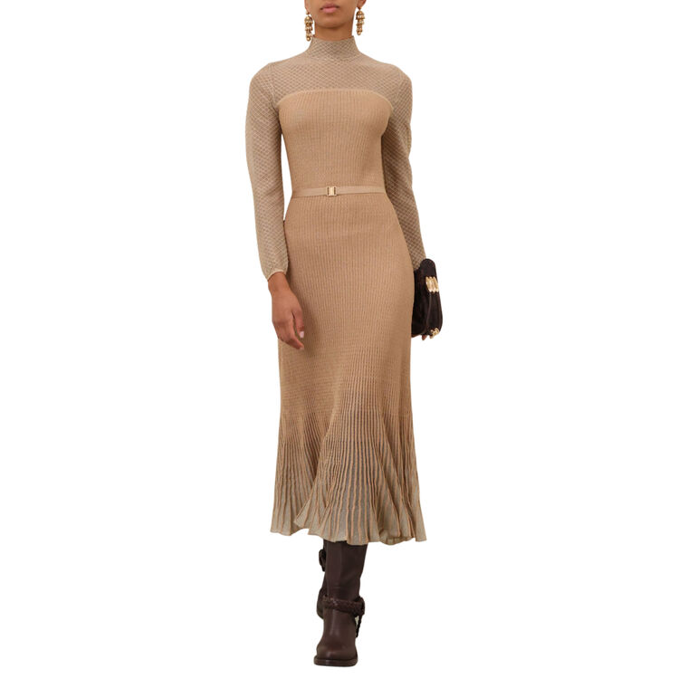 Hypnotic Long Sleeve Metallic Knit Midi Dress image number null