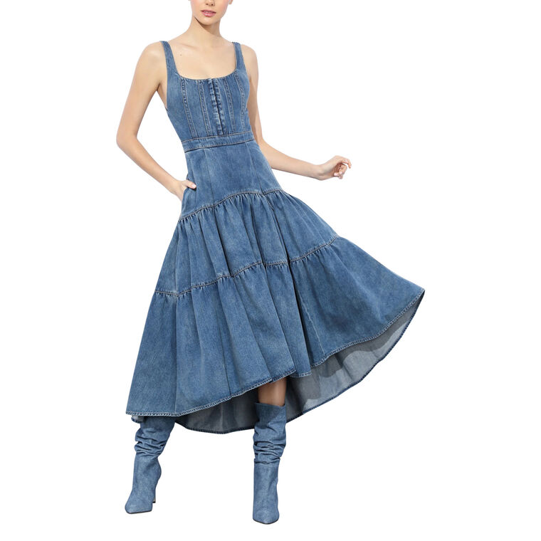 Diana Sleeveless Structured Denim Midi Dress image number null